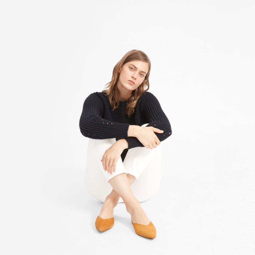 The V Mule - Everlane Mustard Suede Slides